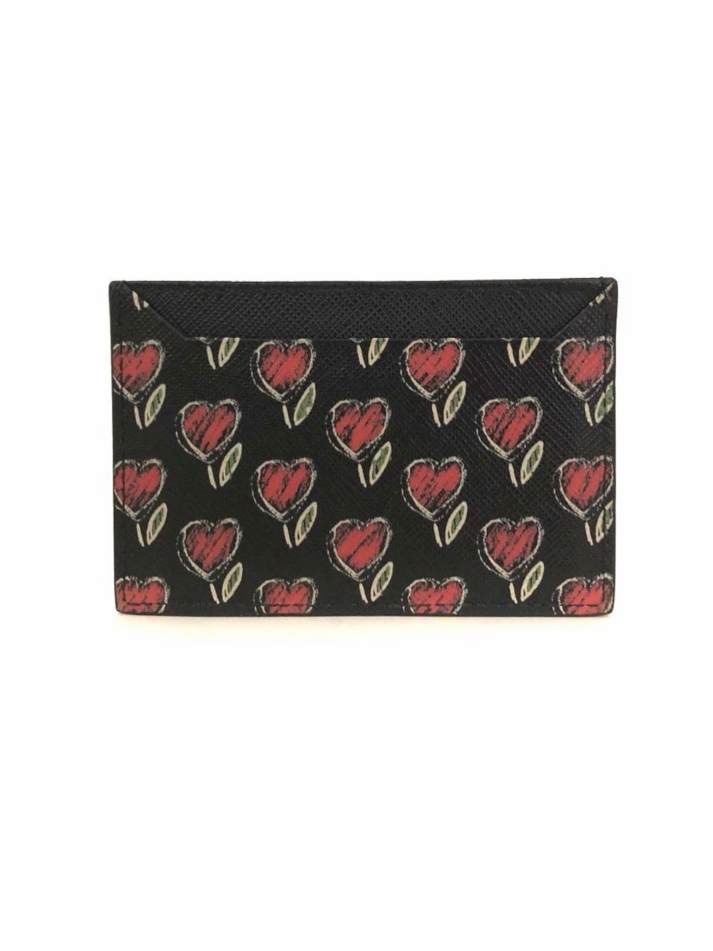 Prada Black Leather Card Holder with Red Heart Tulip Motif - Picture 4 of 7